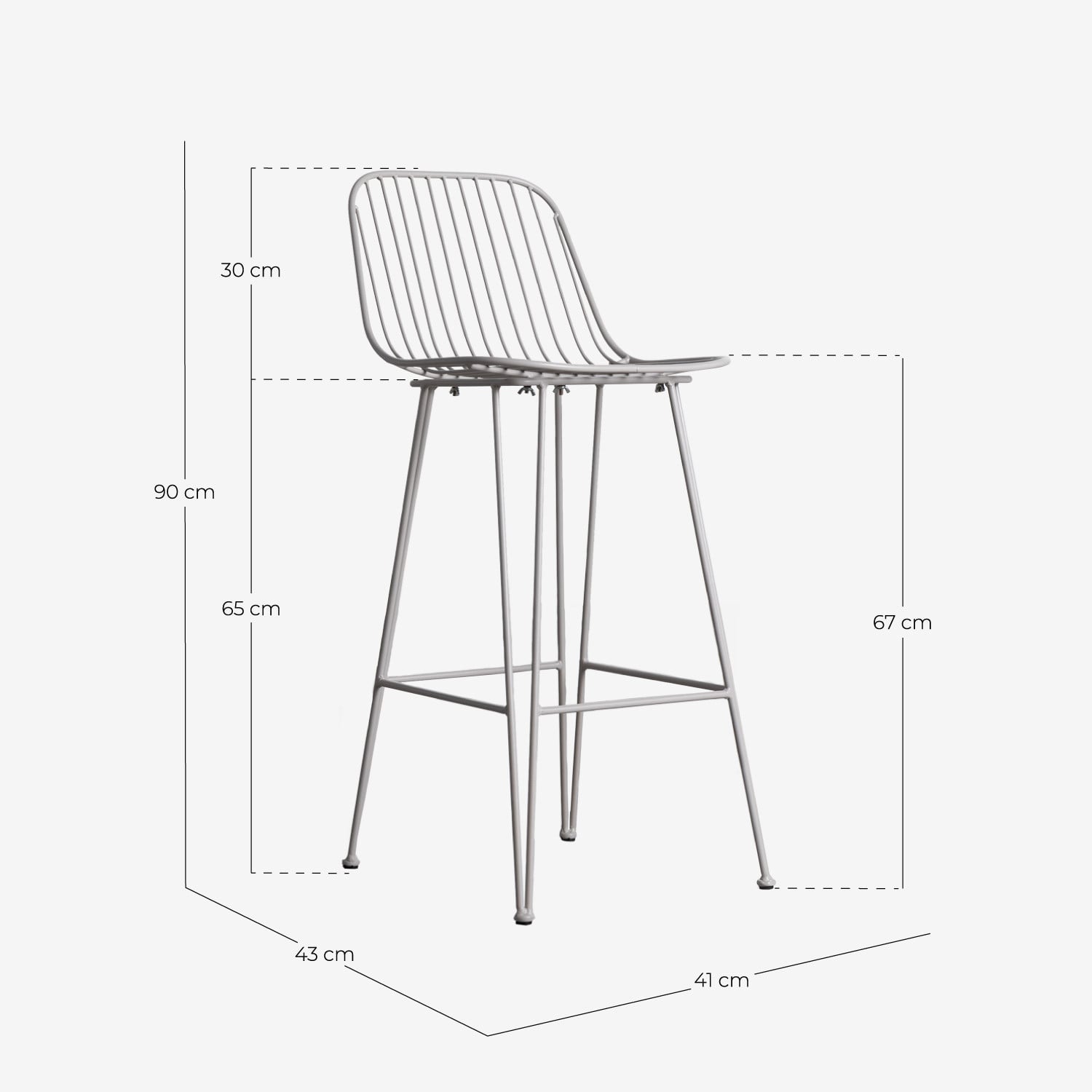 Lot de 2 tabourets hauts en métal (65 cm) Born, dimensions