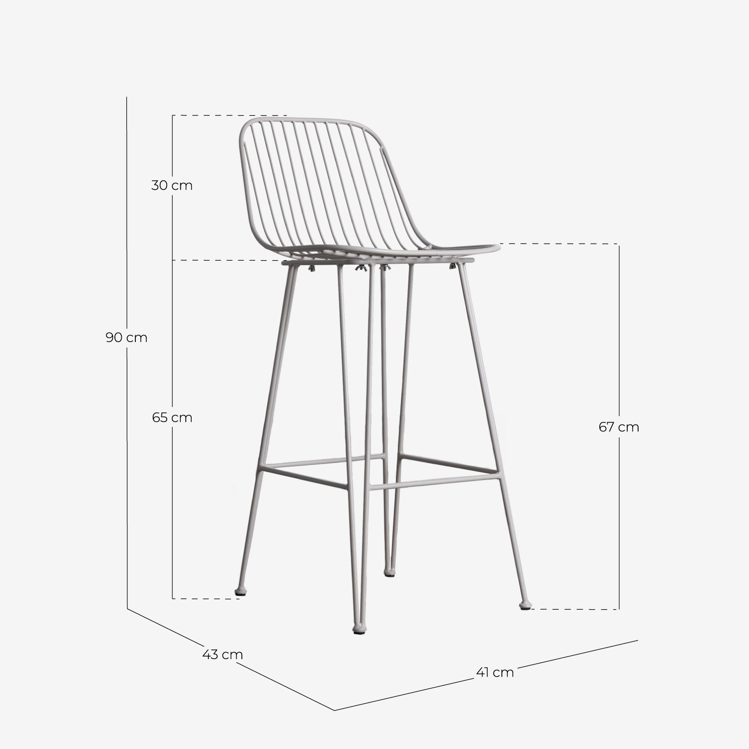 Pack 2 Tabourets Hauts en Métal (67 cm) Born, dimensions