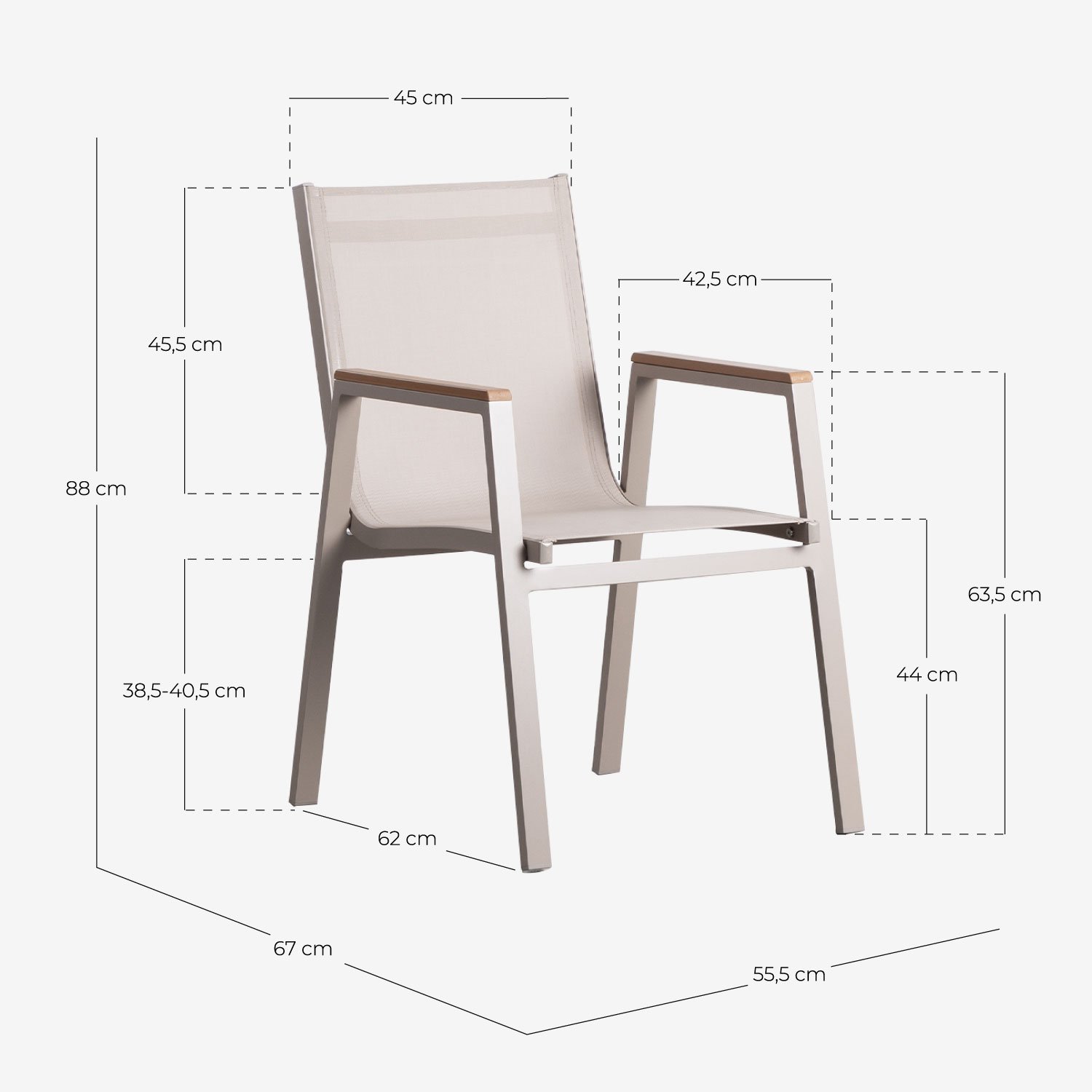 Pack 4 Chaises d'Extérieur en Aluminium Korce, dimensions