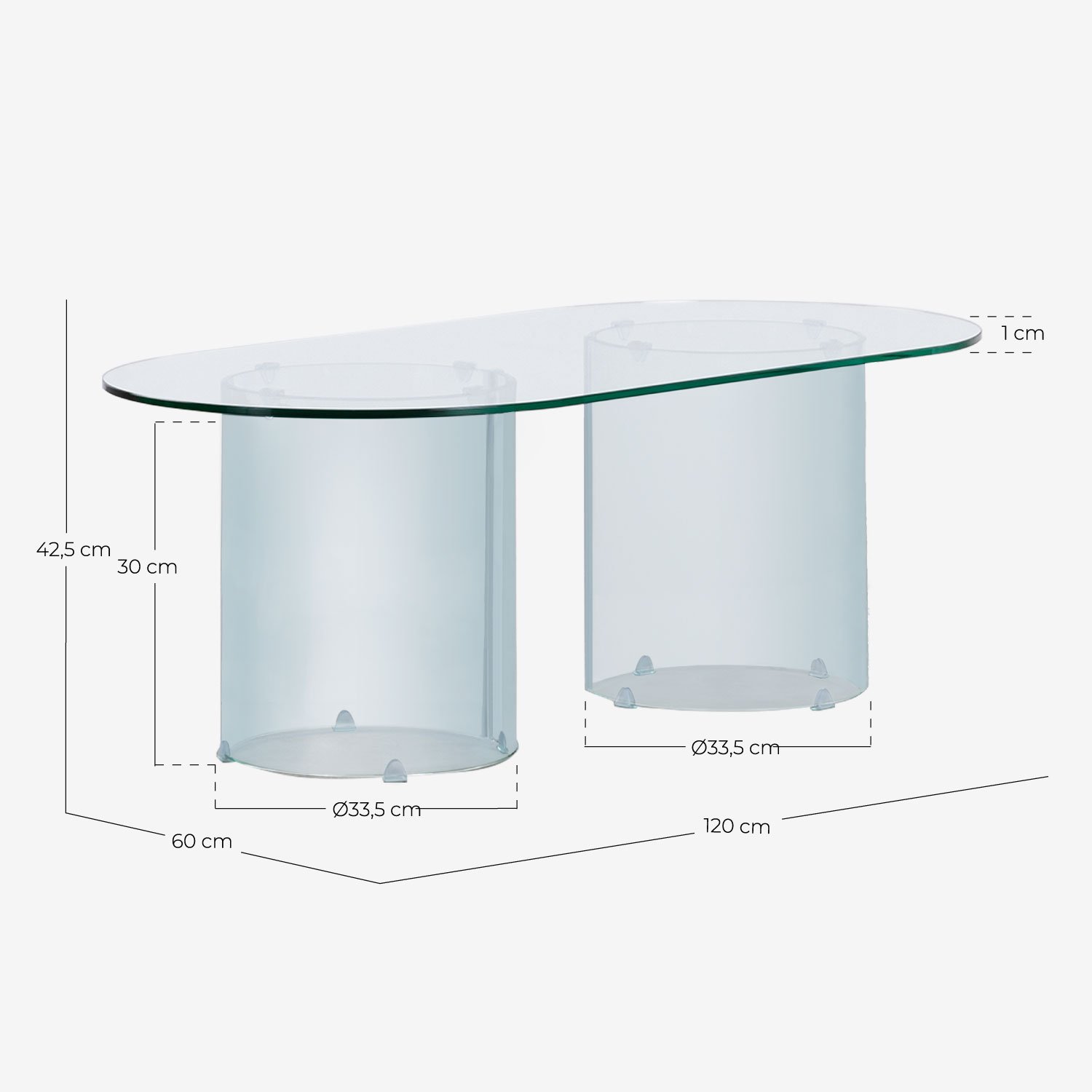 Table Basse Ovale en Verre Trempé (120x60 cm) Kolu, dimensions