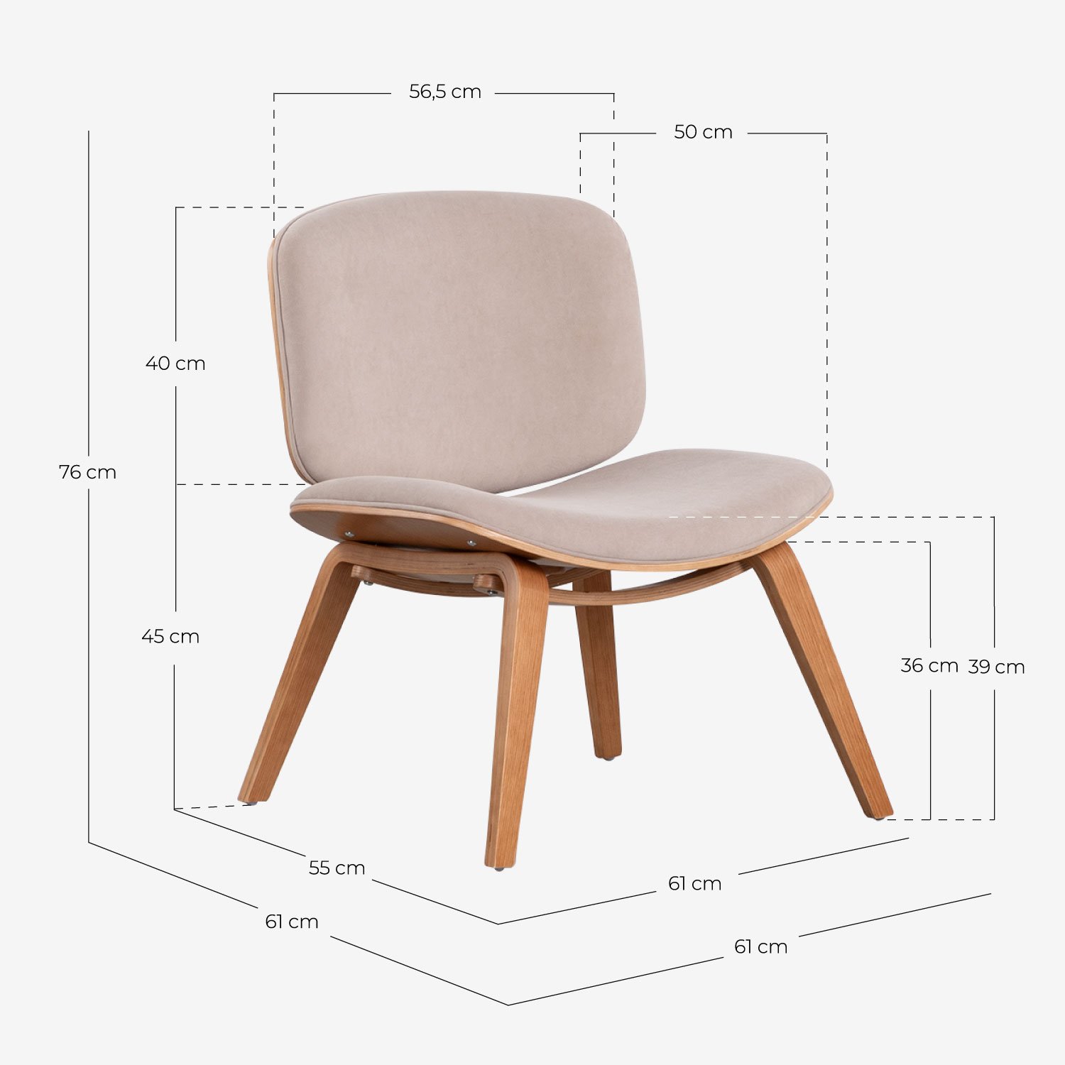 Fauteuil en Bois et Tissu Praga, dimensions