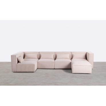 Canapé Modulable 5 Pièces avec Pouf en Velours Côtelé Épais Kilhe Velours Côtelé Épais -Beige Seashell - The Masie