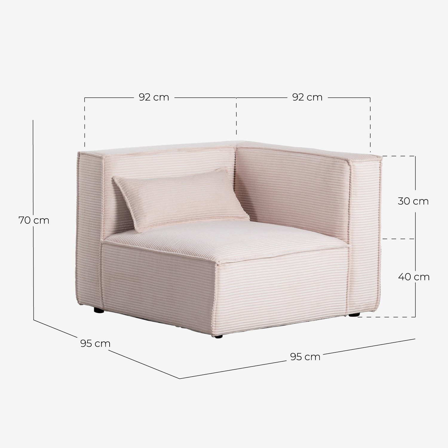  Canapé Modulable 5 Pièces avec 2 Fauteuils d'Angle et un Pouf en Velours Côtelé Épais Kilhe, dimensions