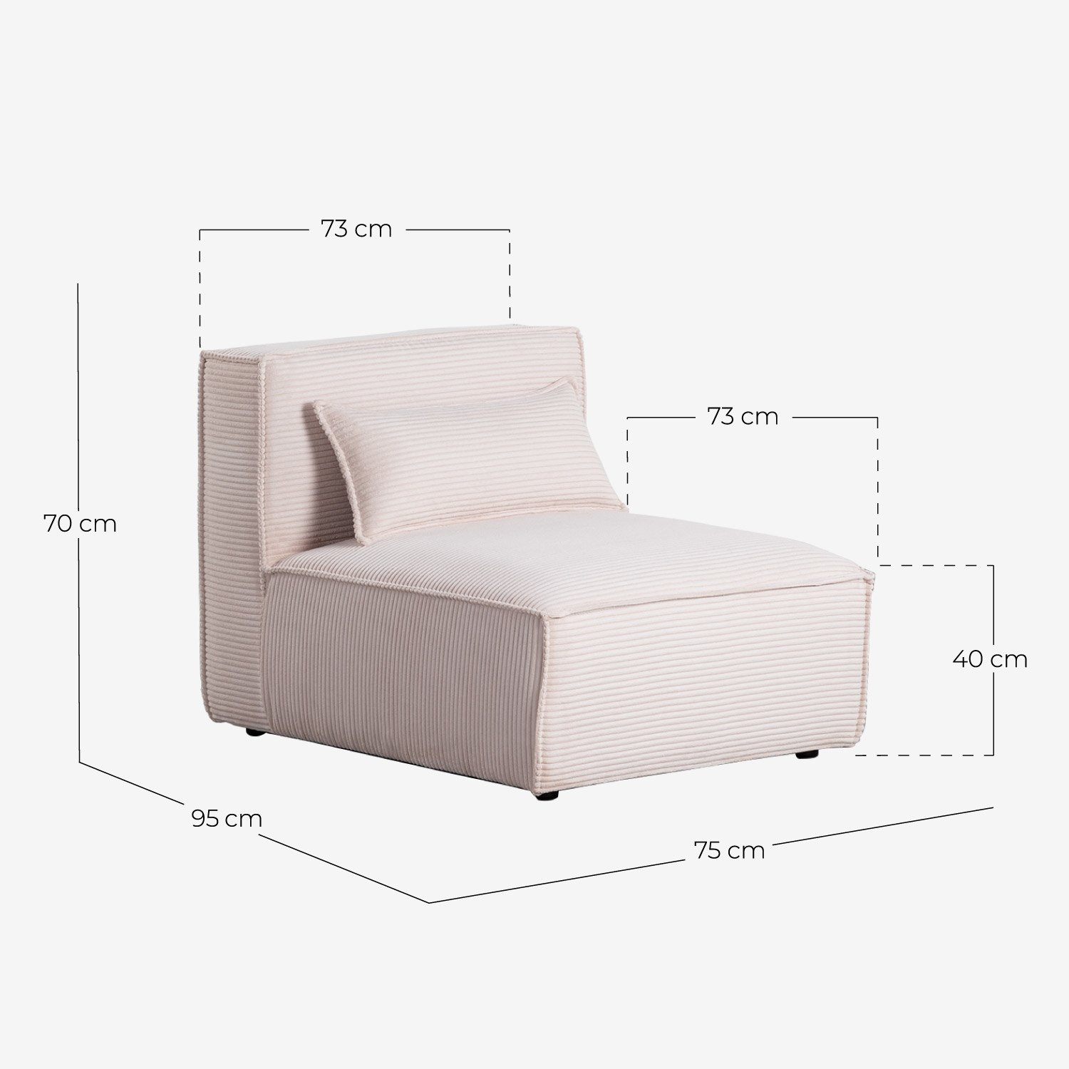Canapé Modulable 4 Pièces avec 3 Fauteuils et un Pouf en Velours Côtelé Épais Kilhe, dimensions