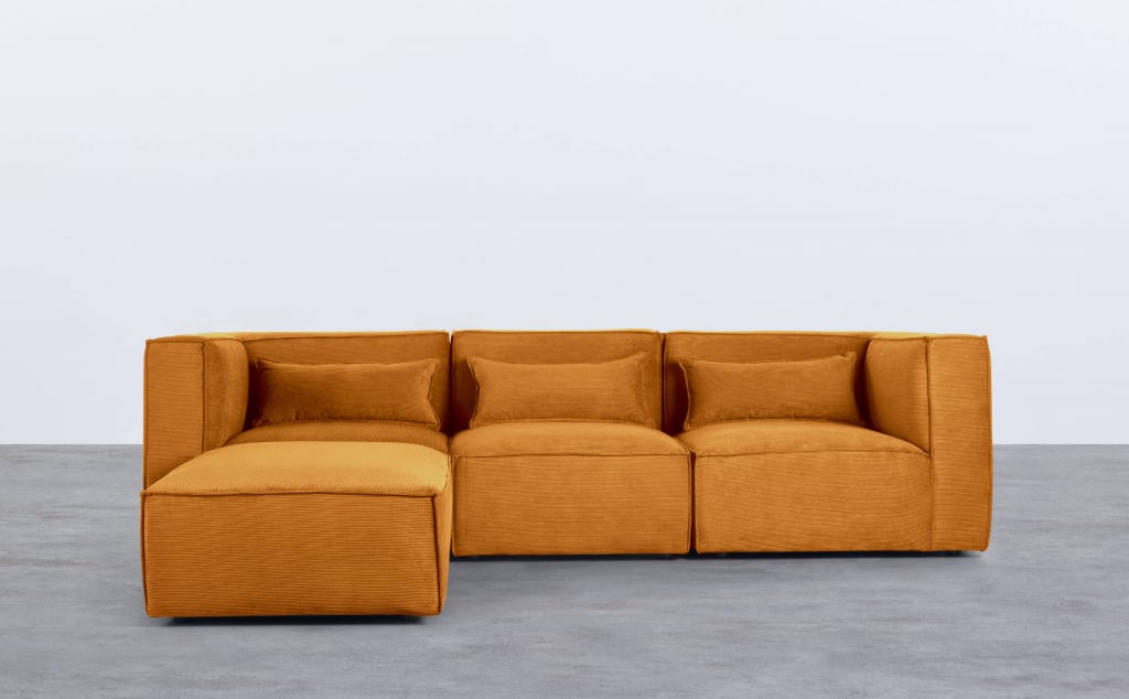 Canapé Modulaire 3 Pièces avec 2 Fauteuils d'Angle et Pouf en Velours Côtelé Kilhe