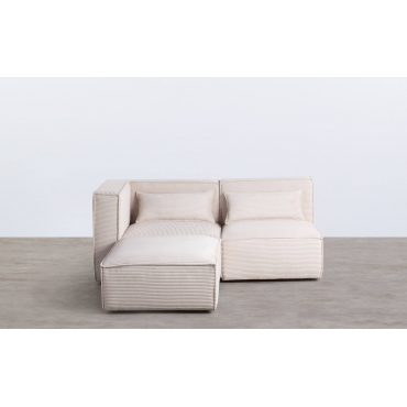 Canapé Modulable d'Angle 2 Pièces et le Fauteuil avec Pouf en Velours Côtelé Kilhe Velours Côtelé Épais -Beige Seashell - The Masie