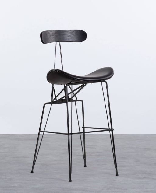 Tabouret Haut en Simili Cuir et Bois (76 cm) Brunela