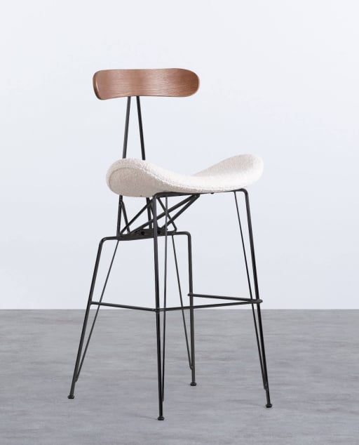 Tabouret Haut en Bois et Tissu (76,5 cm) Brunela - Blanc Alabaster