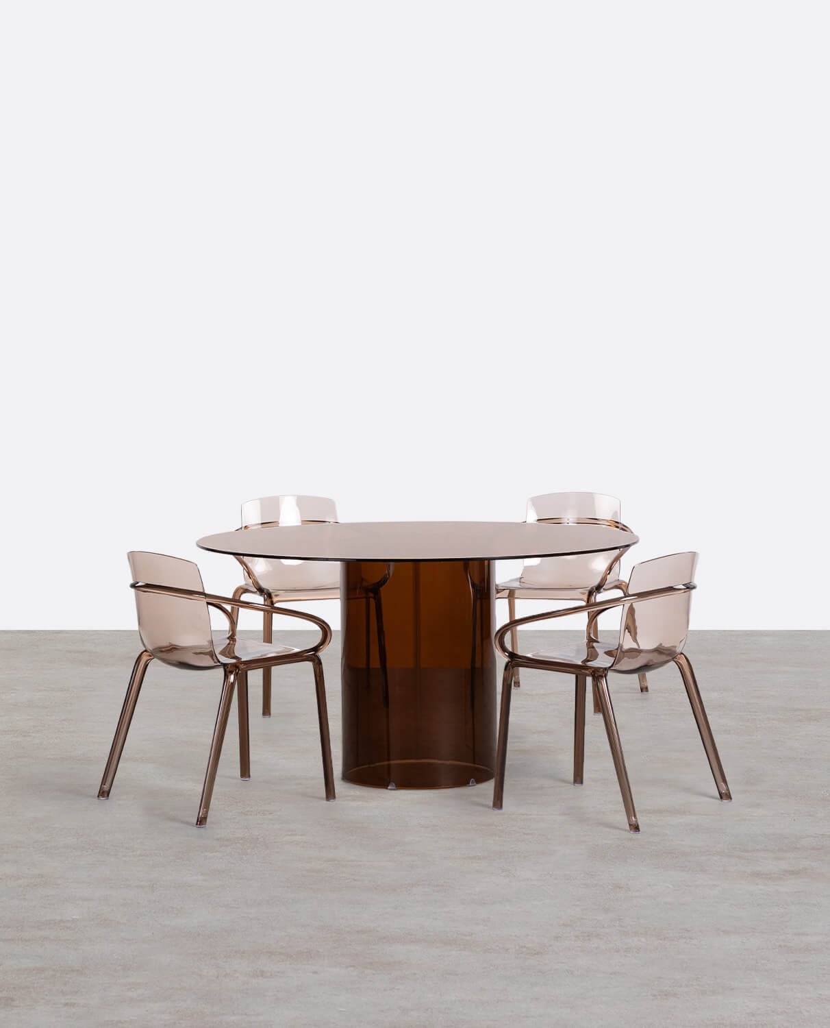 Set de Table de Salle à Manger Ronde en Verre Trempé Kolu et 4 Chaises en Polycarbonate Zuera , image de la gelerie 1