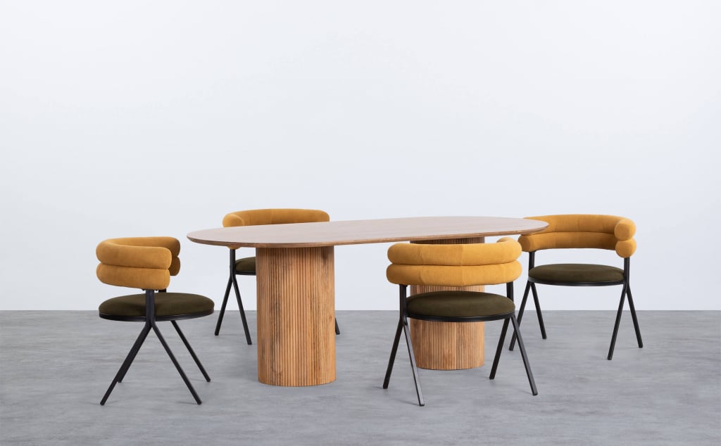 Ensemble Table à Manger en Bois Viena et 4 Chaises en Tissu Aixa