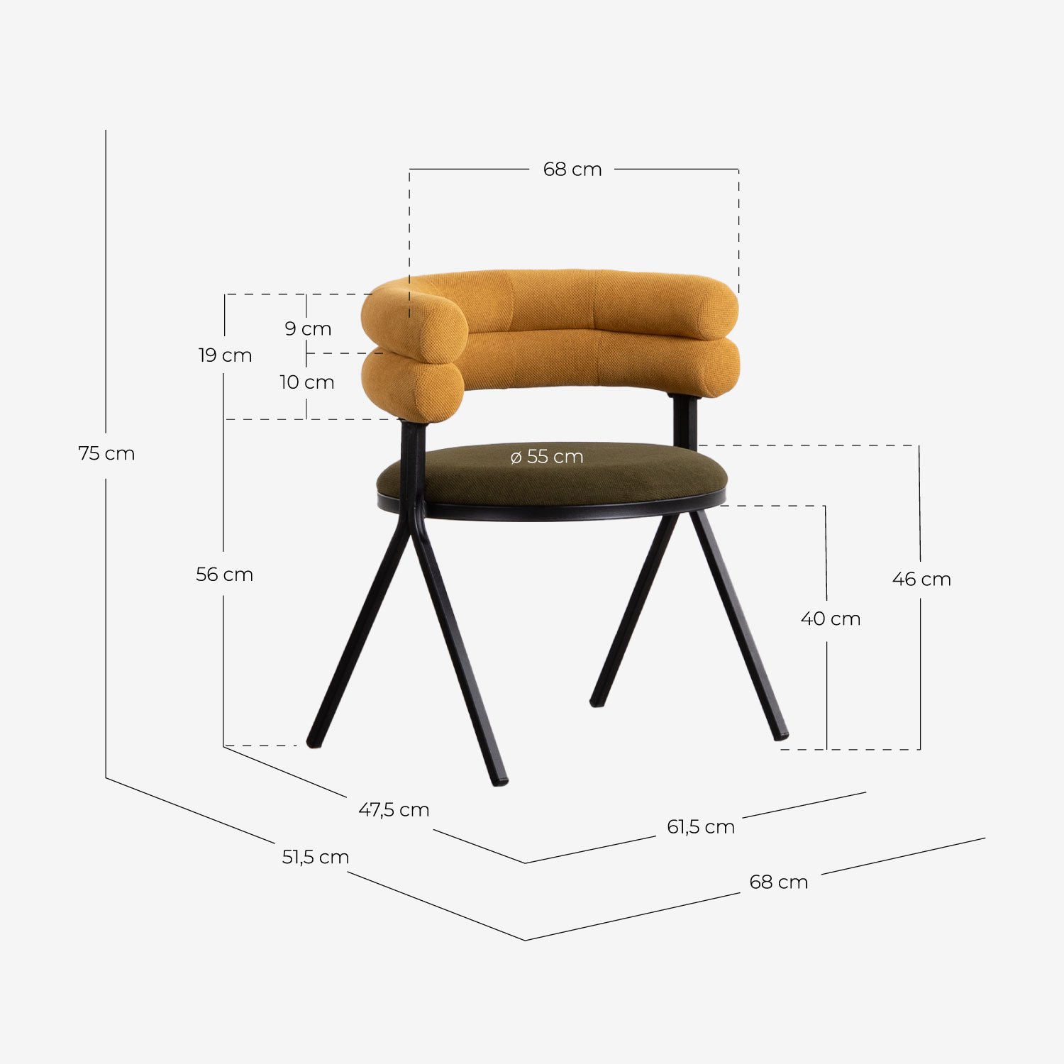 Ensemble Table à Manger en Bois (200x100 cm) Viena et 4 Chaises en Tissu Aixa, dimensions