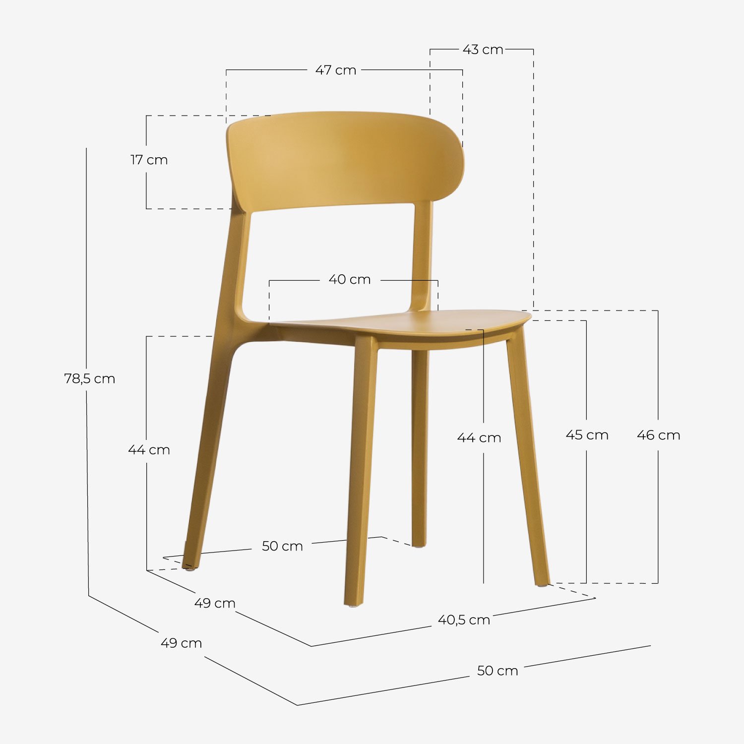 Pack 4 Chaises D'Extérieur en Polypropylène Briel, dimensions