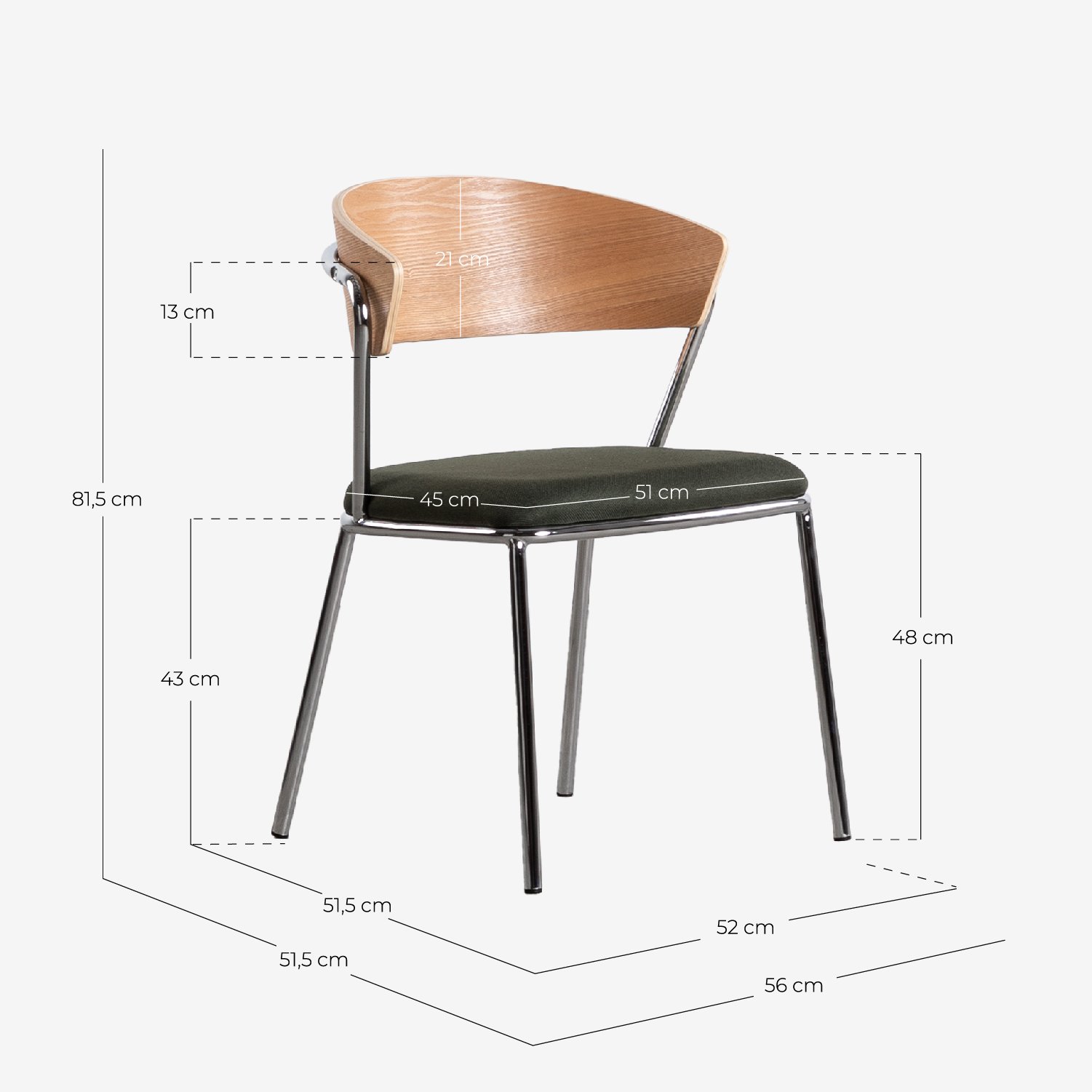 Pack 4 Chaises de Salle à Manger en Bois et Métal Arua, dimensions