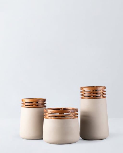 Lot de 3 Jardinières en Béton et Bois d'Acacia Hazan