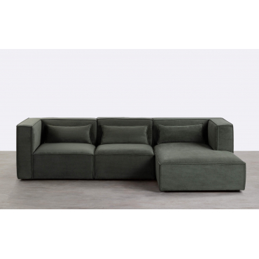 Chaise Longue Modulable en Velours Côtelé Kilhe Vert Grove & Chaise longue droite - The Masie