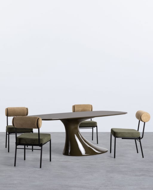 Set de Table à Manger Rectangulaire en Bois Cool Flawas et 4 Chaises en Tissu Elin