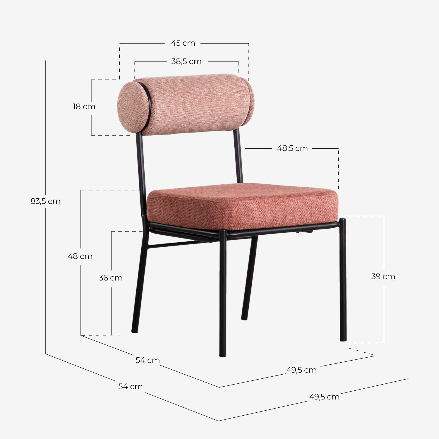 Set de Table à Manger Rectangulaire en Bois (220x100 cm) Cool Flawas et 4 Chaises en Tissu Elin, dimensions