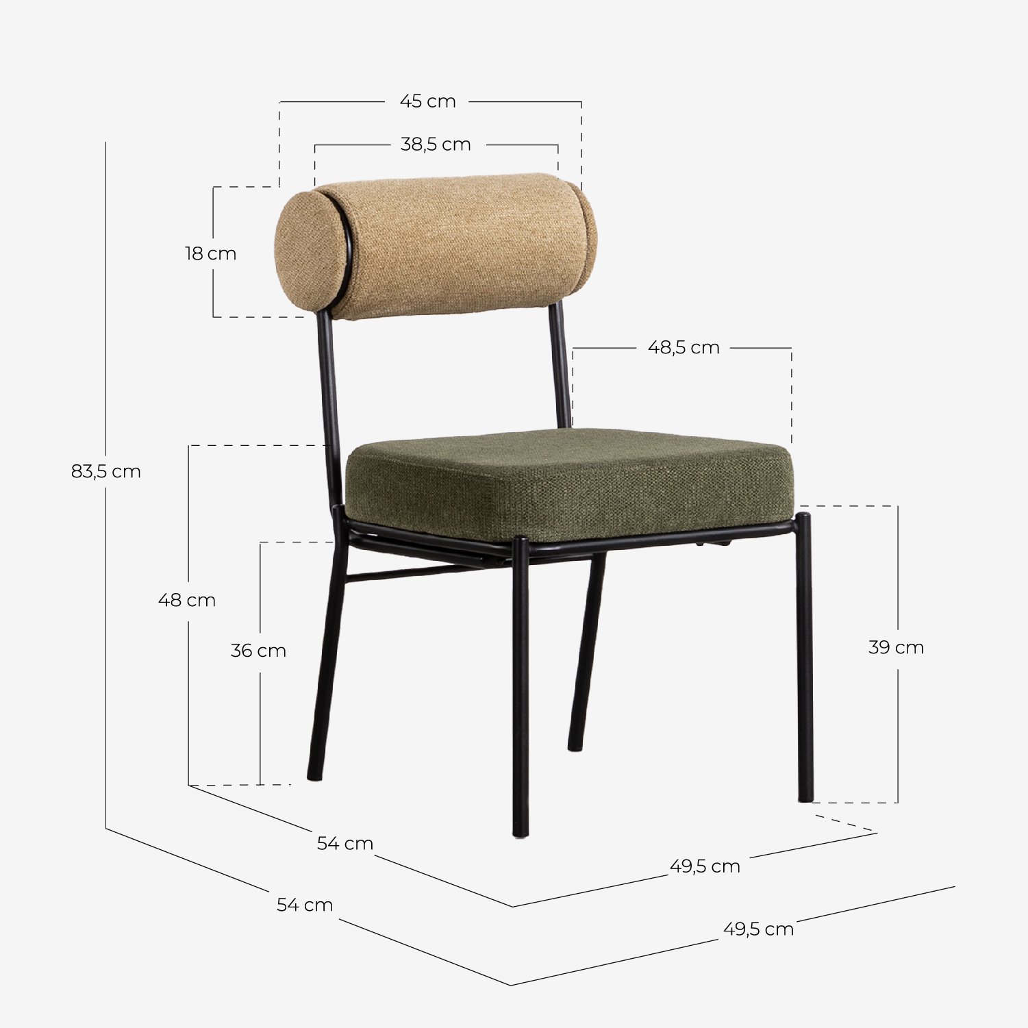 Chaise de Salle à Manger en Tissu et Métal Elin, dimensions