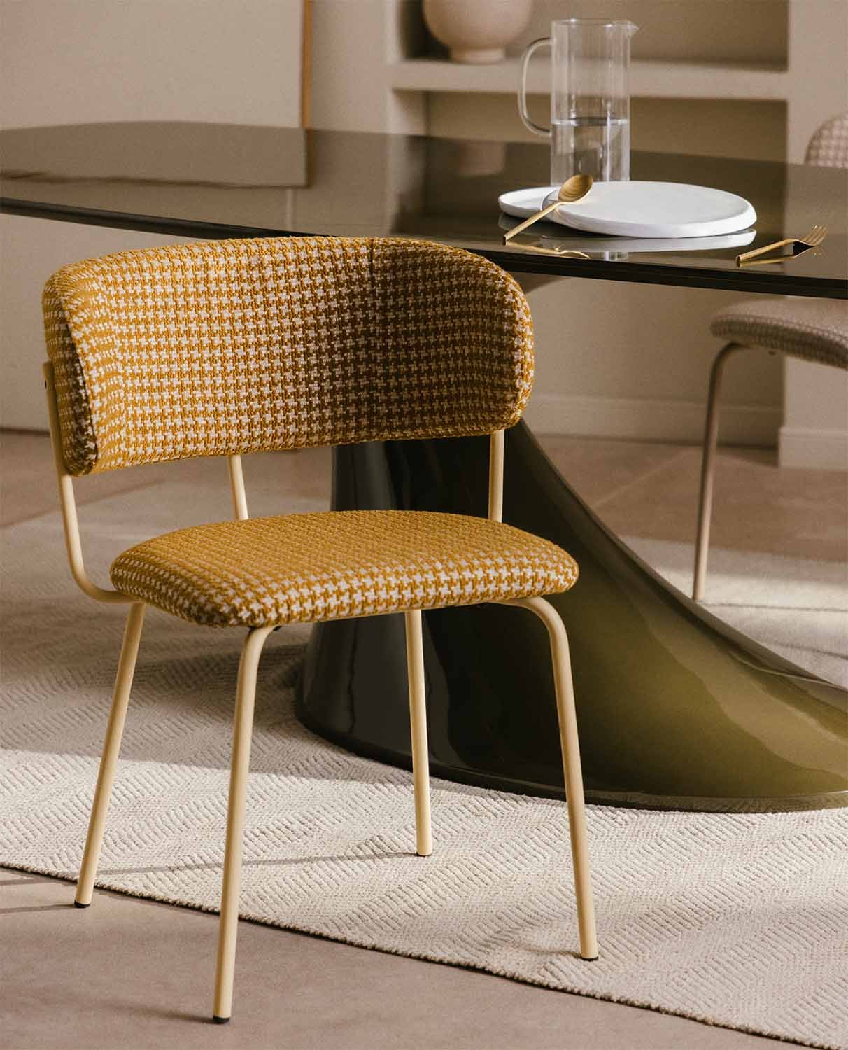 Chaise de Salle à Manger en Métal et Tissu avec Imprimé Bonse, image de la gelerie 2