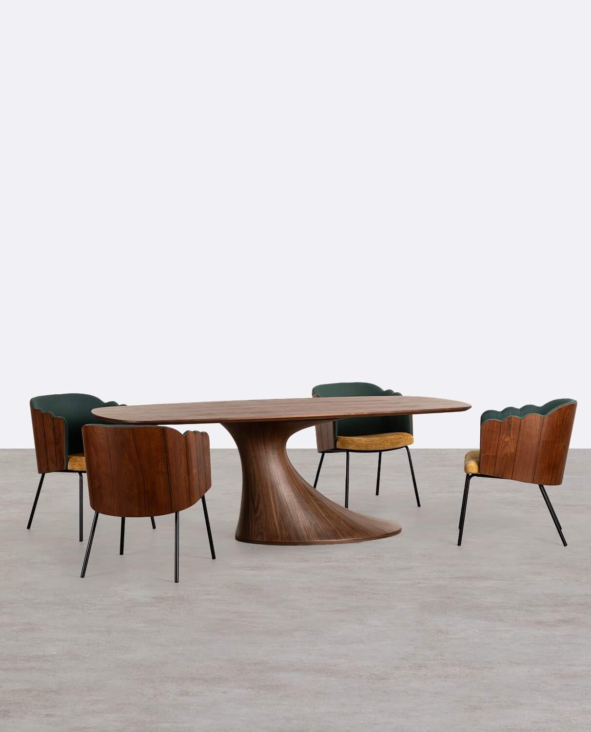 Set de Table à Manger Rectangulaire en Bois Flawas et 4 Chaises en Tissu René, image de la gelerie 1