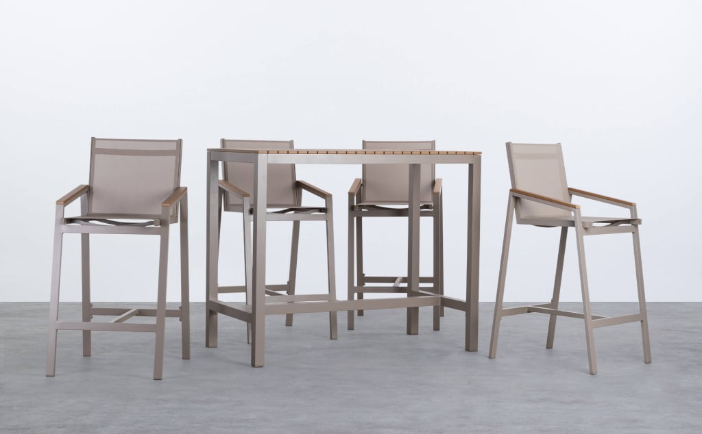 Ensemble Table Haute et 4 Tabourets Hauts D'extérieur en Aluminium Korce