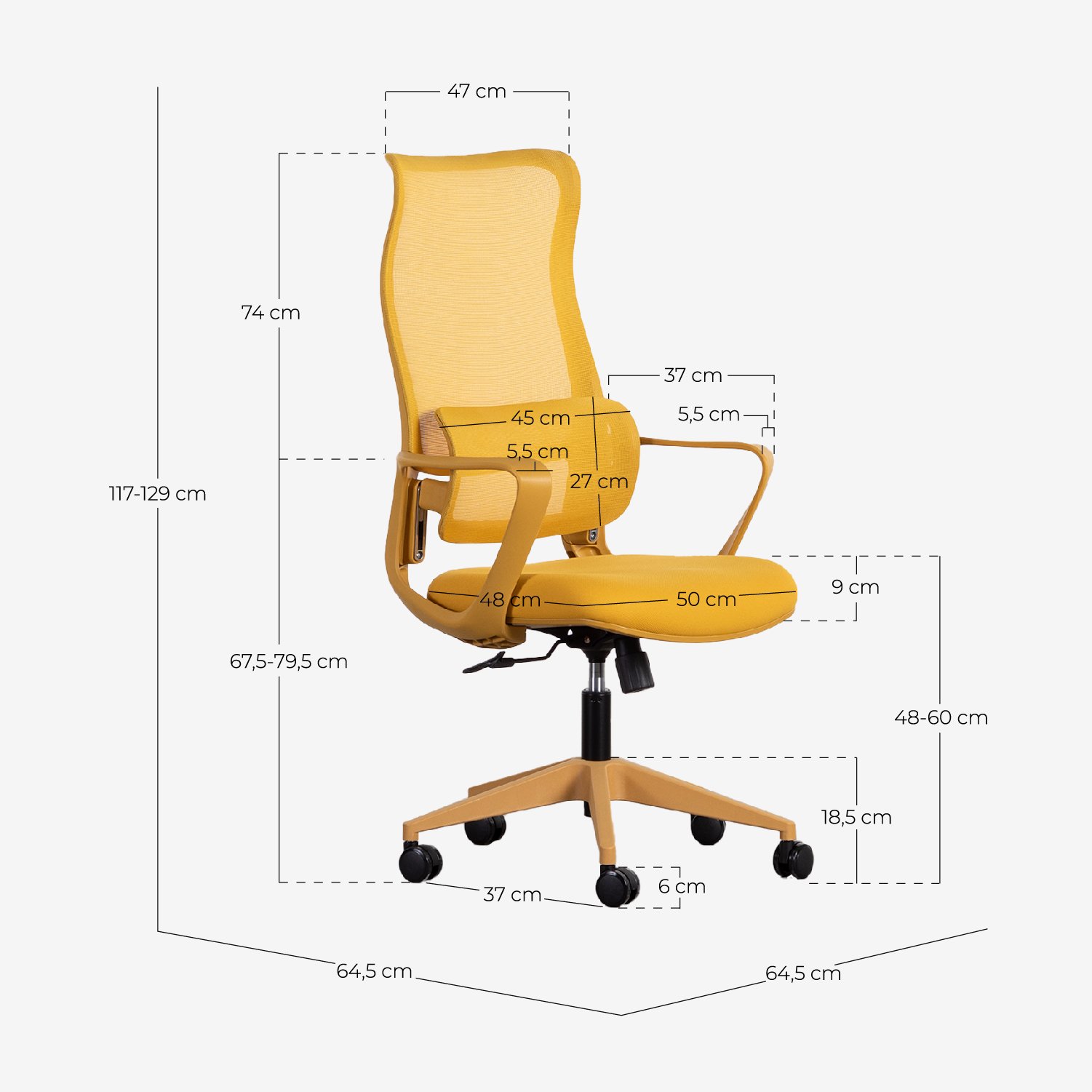 Chaise de Bureau Réglable avec Accoudoirs Hedara, dimensions