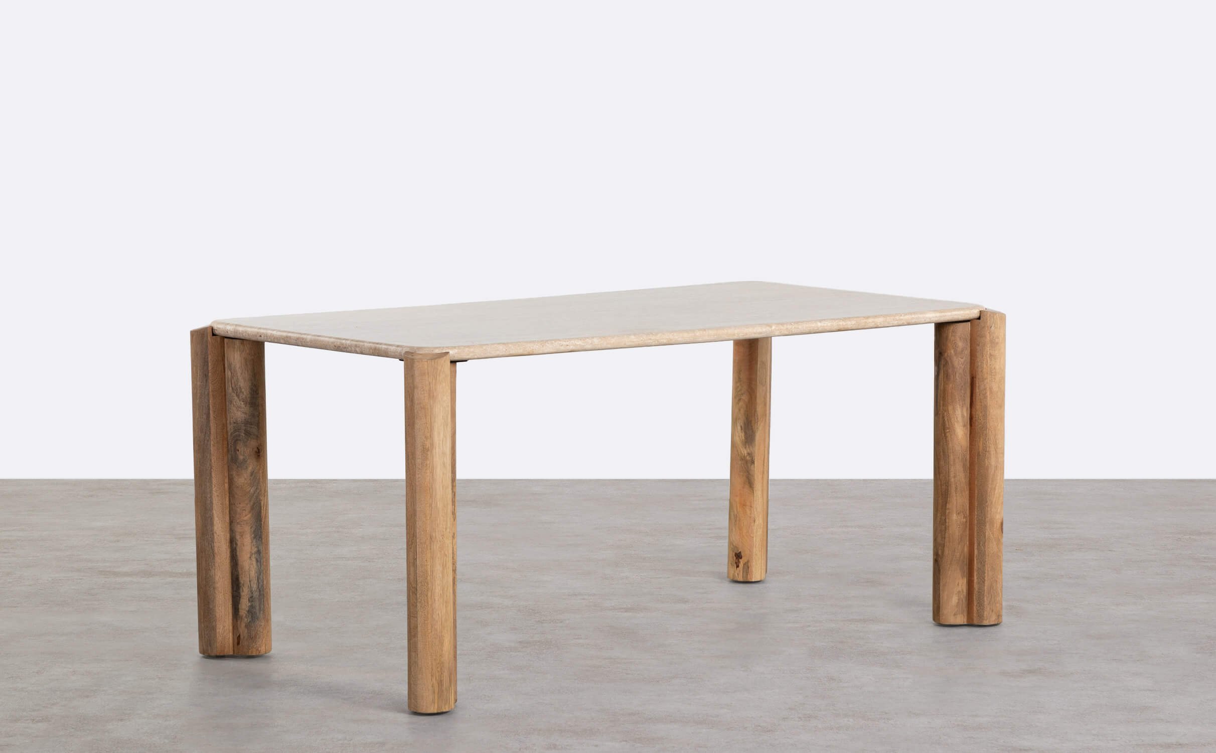 Table à Manger Rectangulaire avec Plateau en Marbre Travertin (174x91 cm) Ethel, image de la gelerie 1
