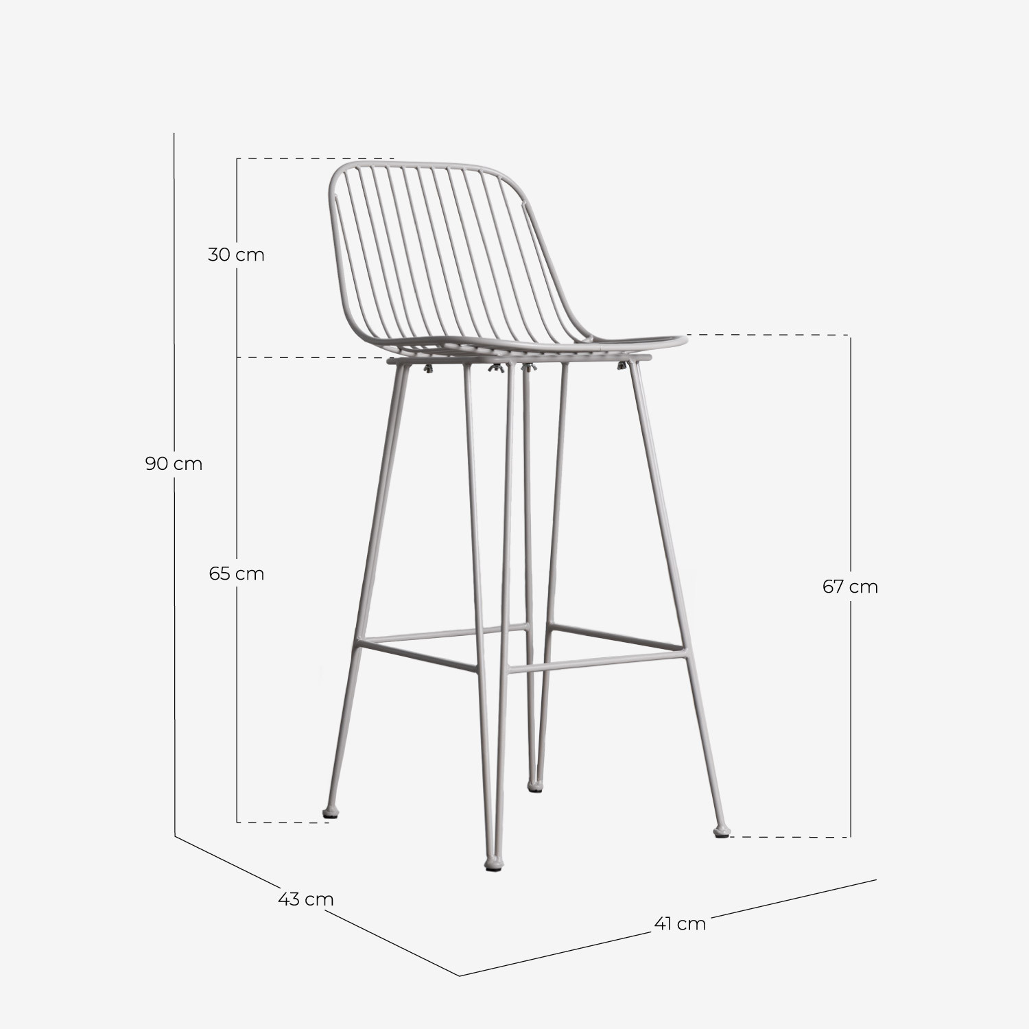 Lot de 4 tabourets hauts en métal (65 cm) Born, dimensions