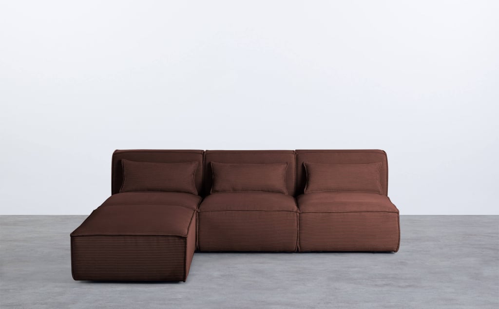 Canapé Modulaire 3 Pièces Kilhe avec Pouf en Velours Côtelé Épais