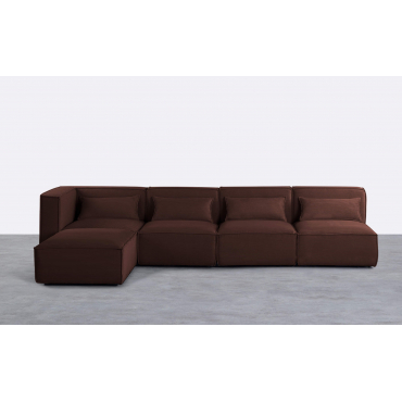 Canapé Modulable 4 Pièces avec 3 Fauteuils et un Pouf en Velours Côtelé Épais Kilhe Pana Gruesa -Marron Chocolat - The Masie