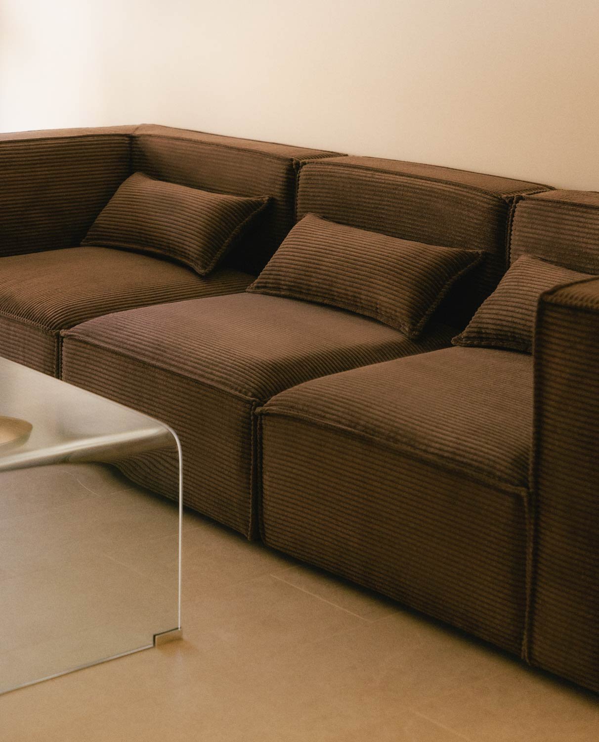 Canapé Modulable 3 Pièces avec 2 Modules d'Angle et un Fauteuil en Velours Côtelé Épais Kilhe , image de la gelerie 2