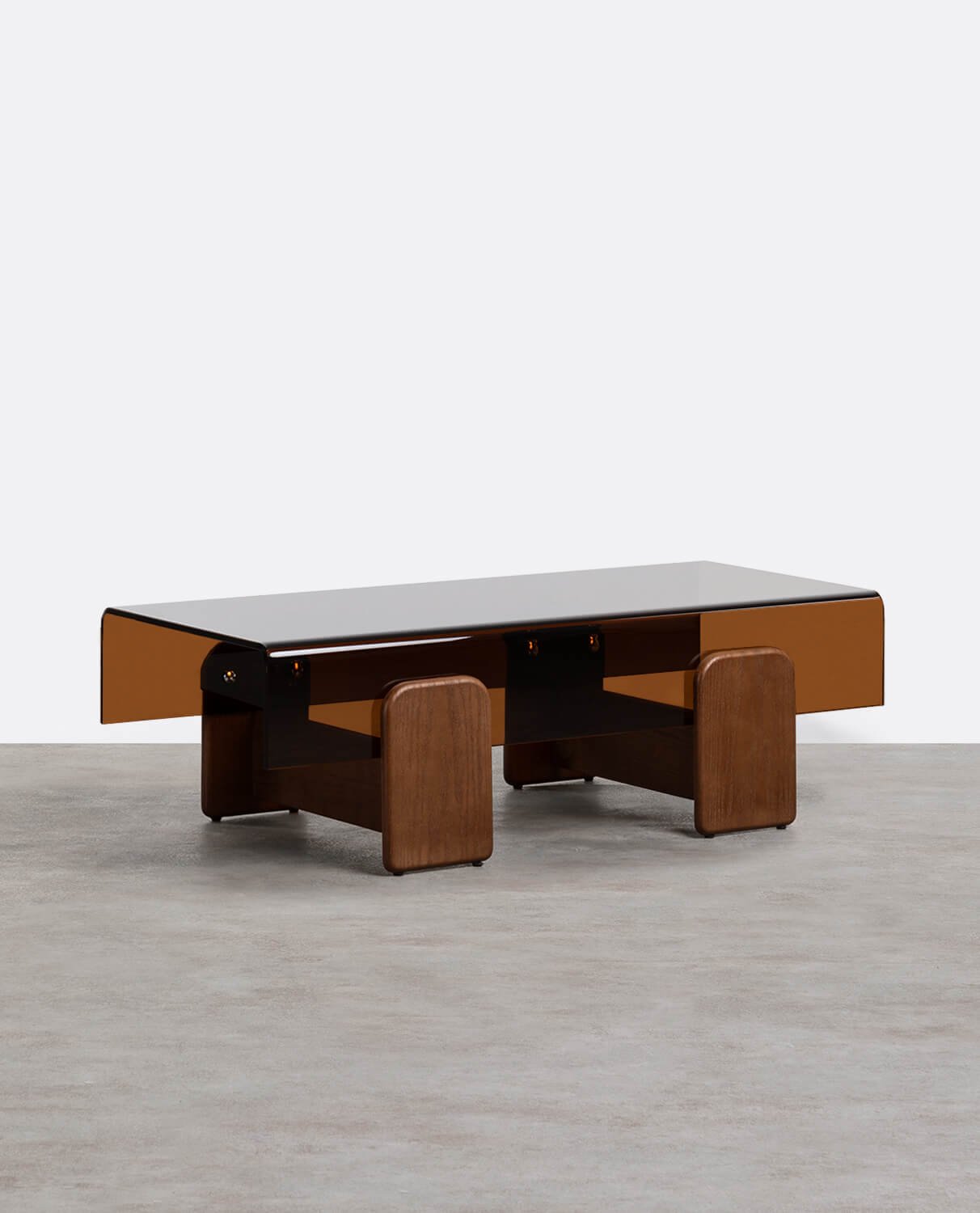 Table Basse Rectangulaire en Verre Courbée et Bois (120x60 cm) Clery, image de la gelerie 1