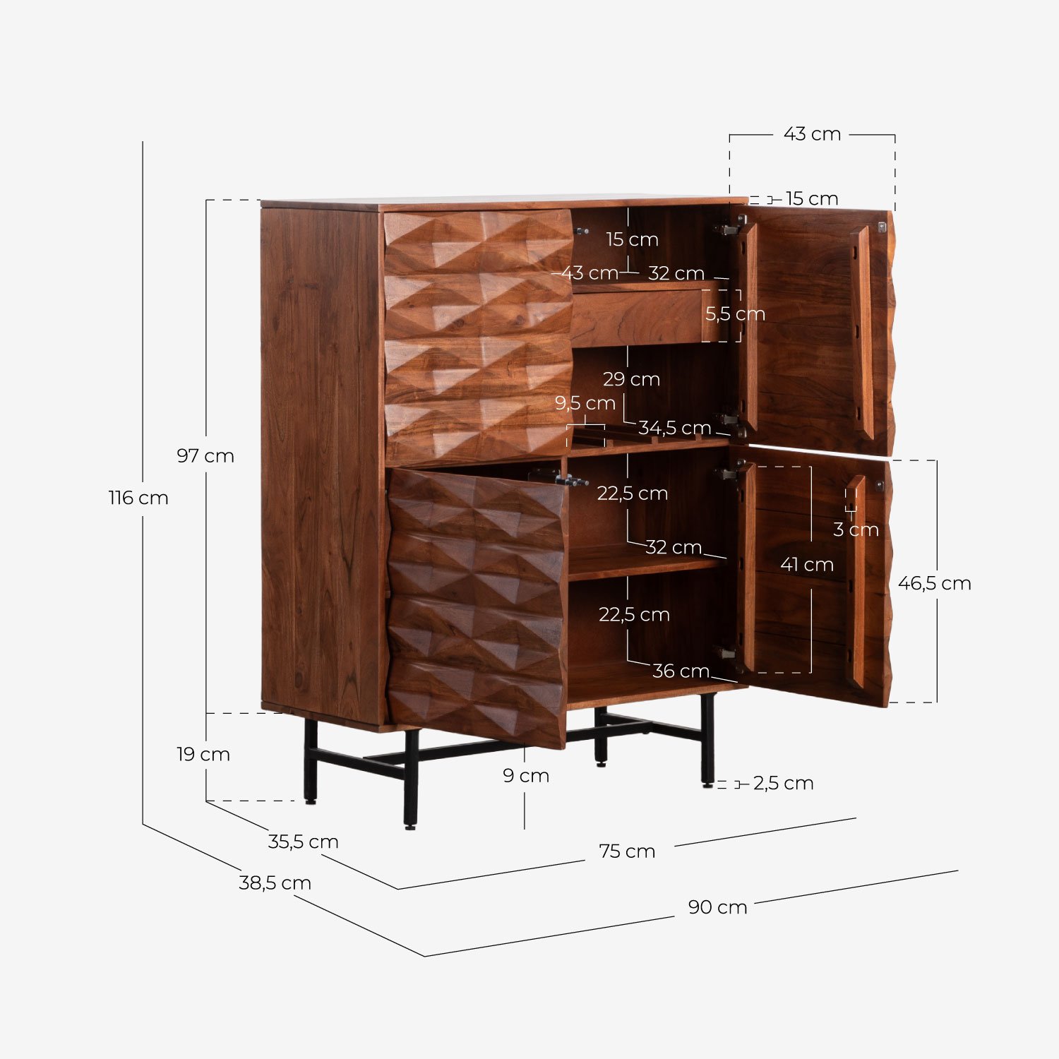 Meubles de Bar en Bois d'acacia Duna, dimensions