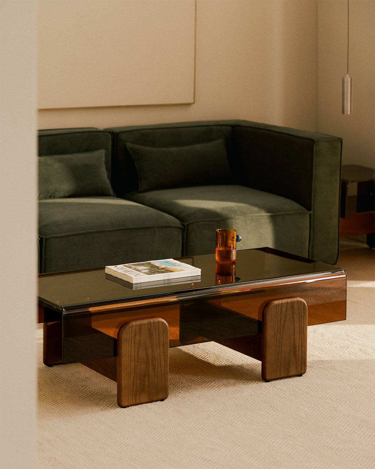 Table Basse Rectangulaire en Verre Courbée et Bois (120x60 cm) Clery, image de la gelerie 2