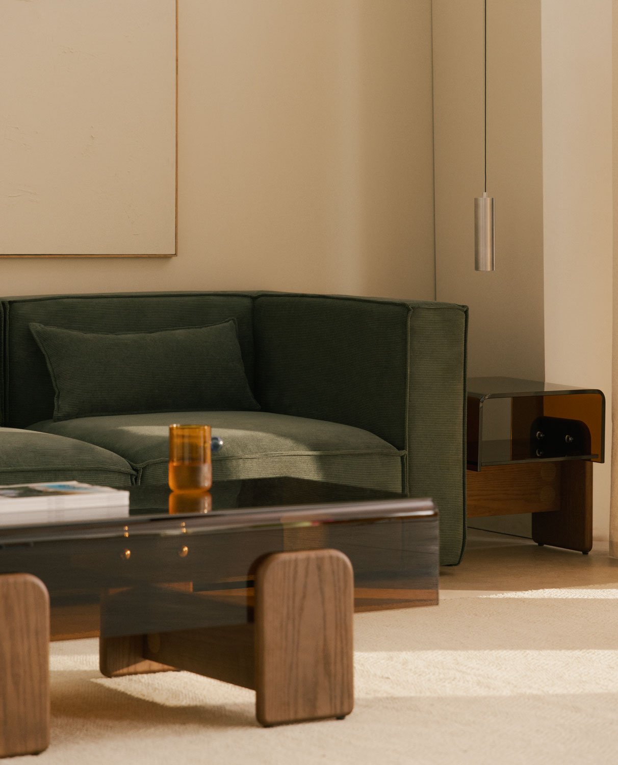 Canapé Modulables d'Angle de 2 Pièces et Pouf en Velours Côtelé Kilhe, image de la gelerie 2