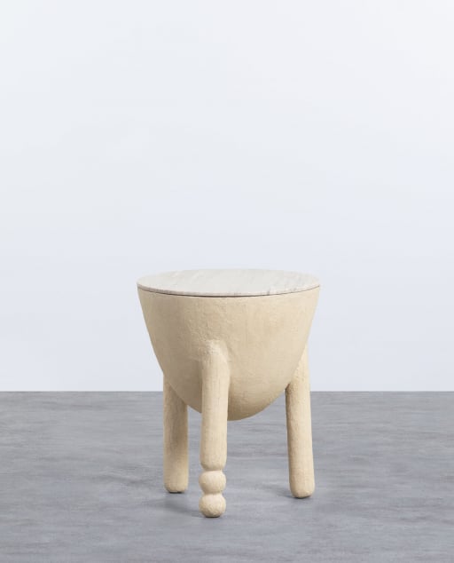 Table d'Appoint de Rangement Ronde en Marbre et Métal (Ø40,5 cm) Lefti