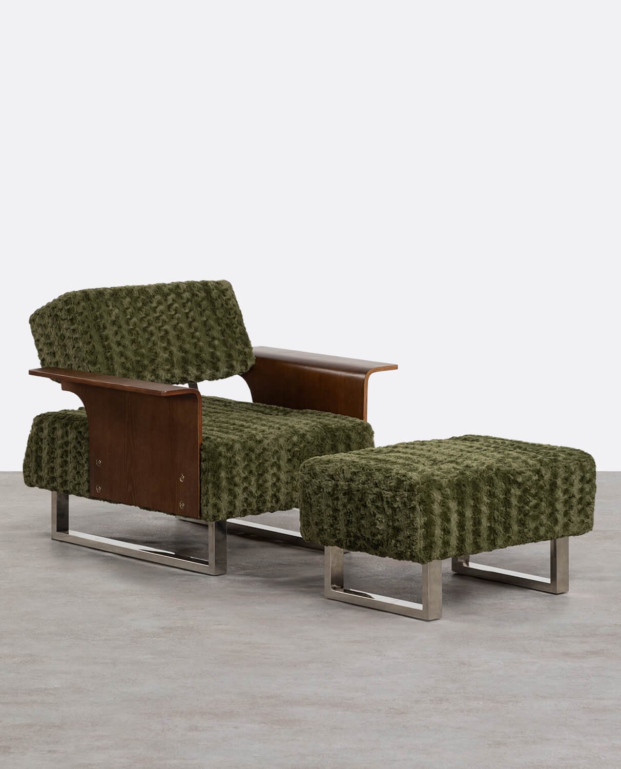 Fauteuil Inclinable en  avec Repose-pieds en Tissu et Bois 70s Furry, image de la gelerie 1