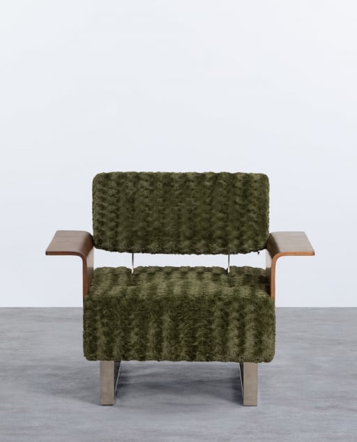 Fauteuil Inclinable avec Accoudoirs en Bois et Tissu 70s Furry