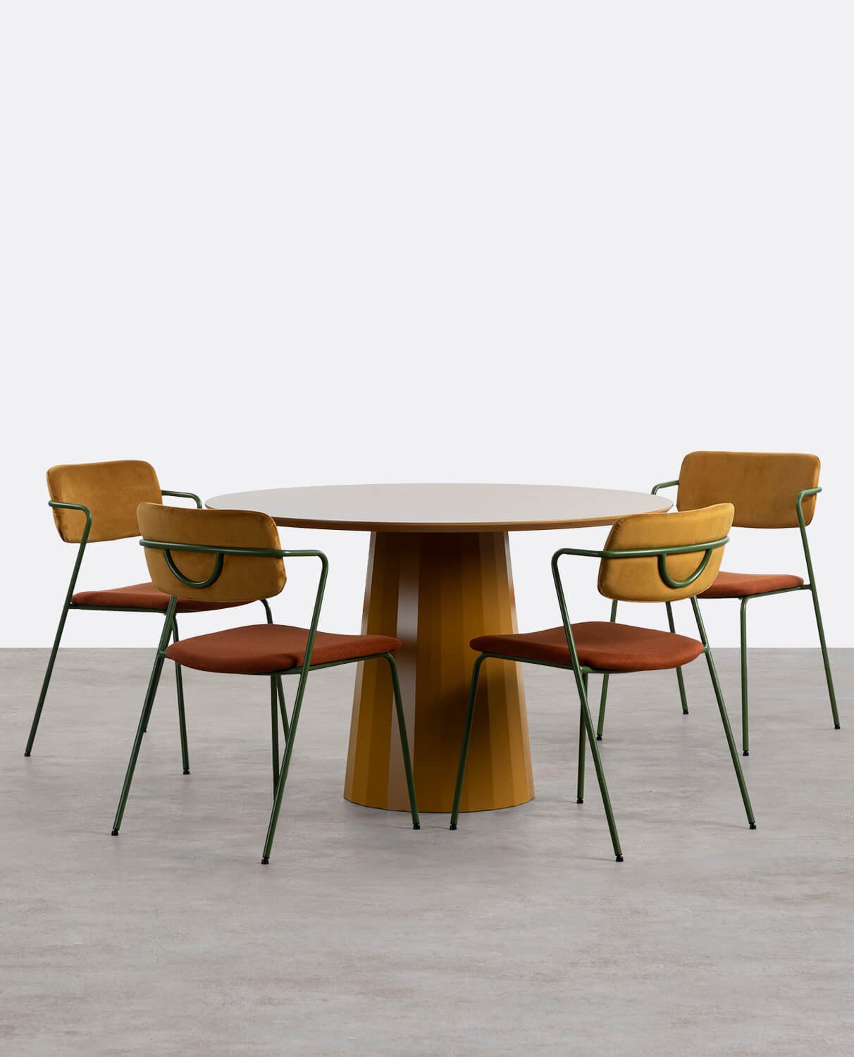 Ensemble Table à Manger Ronde (Ø120 cm) Irem et 4 Chaises en Tissu Irun, image de la gelerie 1