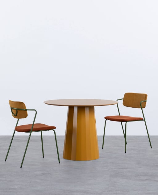 Ensemble Table à Manger Ronde (Ø100 cm) Irem et 2 Chaises en Tissu Irun