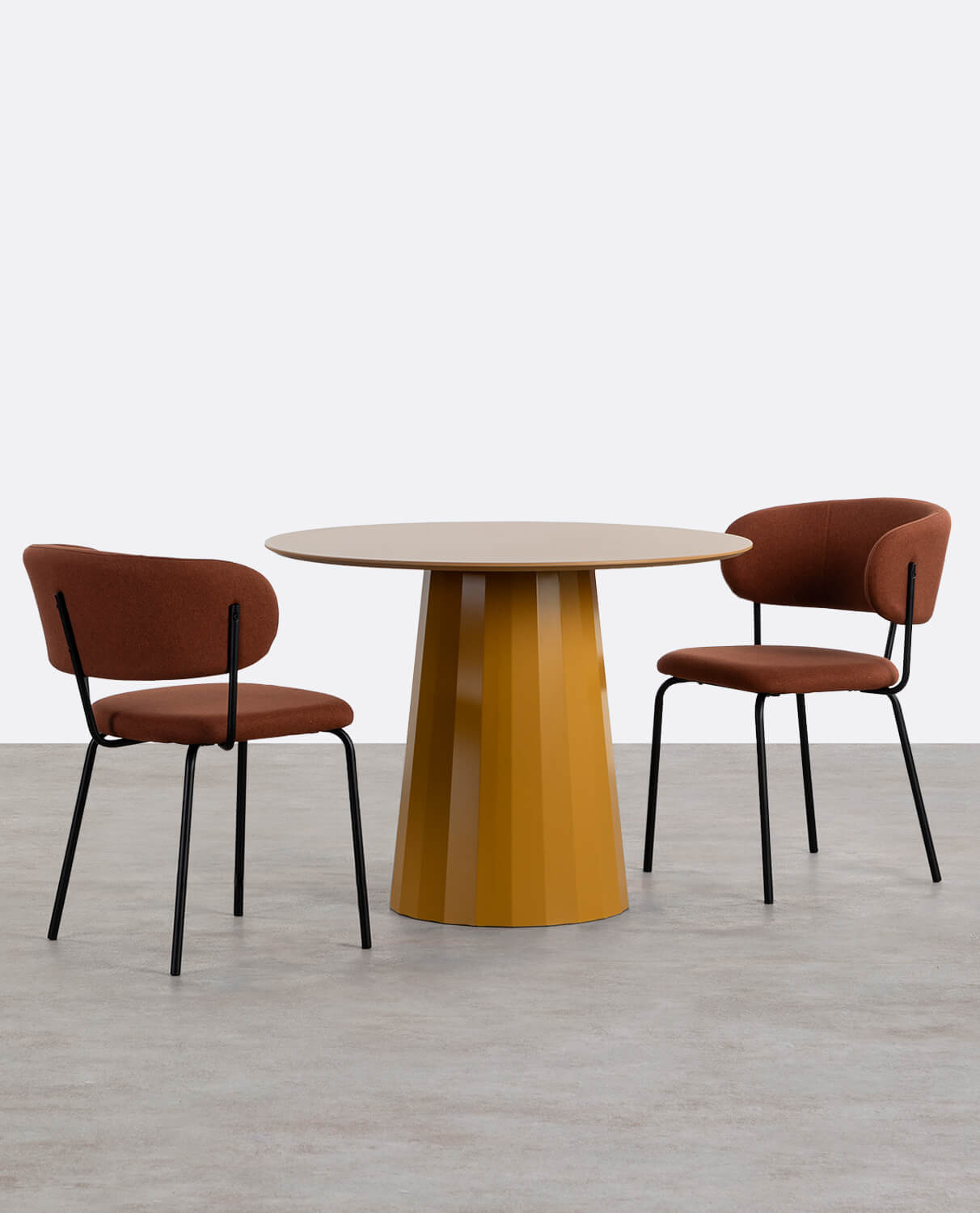 Set de Table de Salle à Manger en Boise (Ø100 cm) Irem et 2 Chaises en Tissu Bonse, image de la gelerie 1
