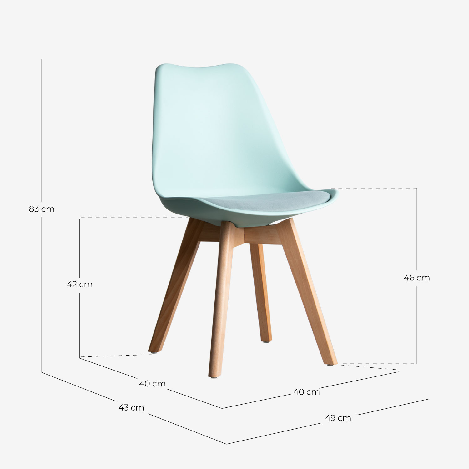 Pack de 2 Chaises de Salle à Manger en Polypropylène et Tissu fin Freya, dimensions