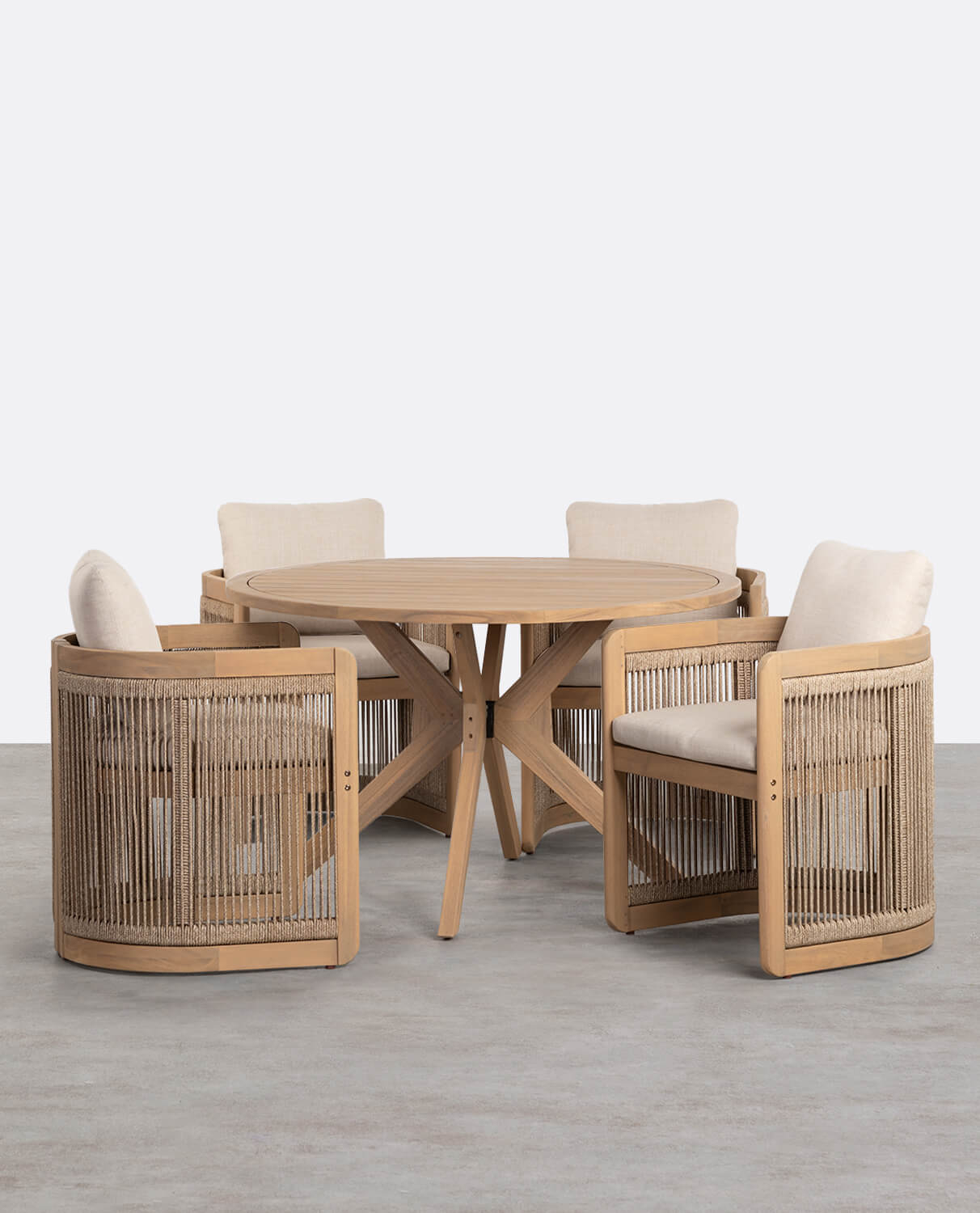 Ensemble Table Ronde et 4 Chaises de Jardin en Bois d'Acacia Mirla, image de la gelerie 1