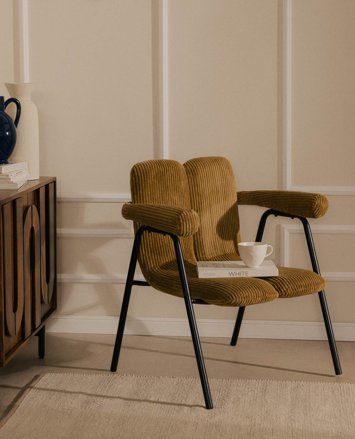 Pack 2 Fauteuils en velours Côtelé Épais et Métal Elles , image de la gelerie 2