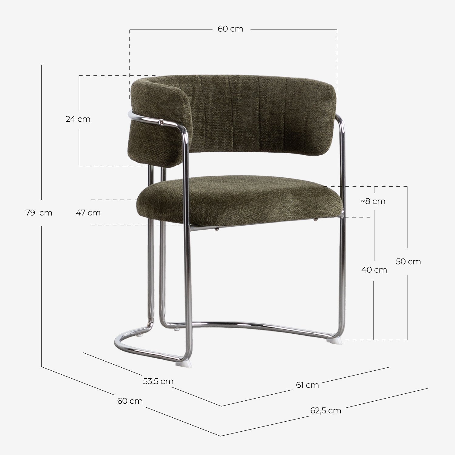 Chaise de Salle à Manger en Tissu et Métal Petra, dimensions