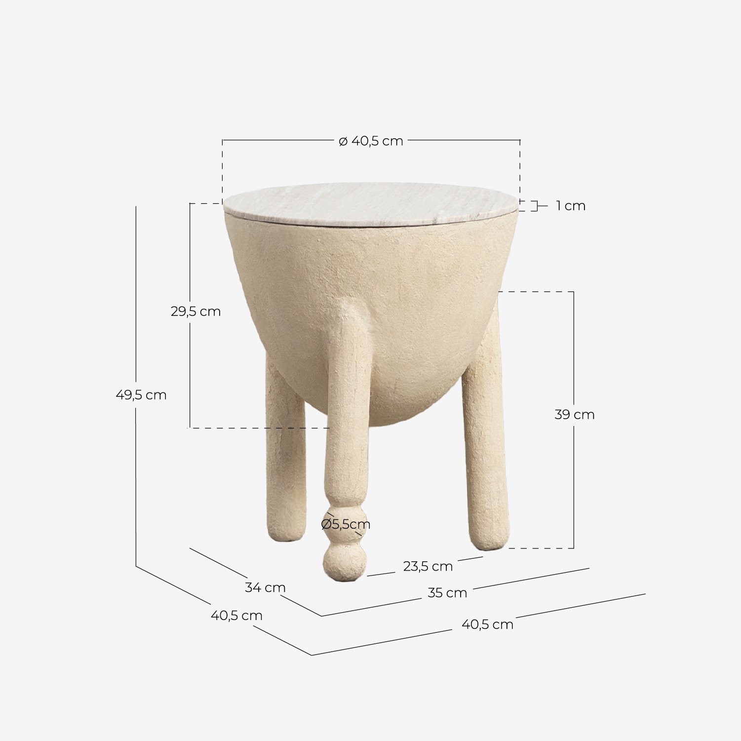 Table d'Appoint de Rangement Ronde en Marbre et Métal (Ø40,5 cm) Lefti, dimensions