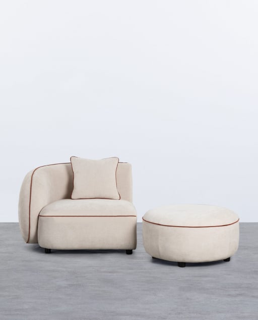 Fauteuil D'Angle avec Pouf Rond en Tissu Ilham 