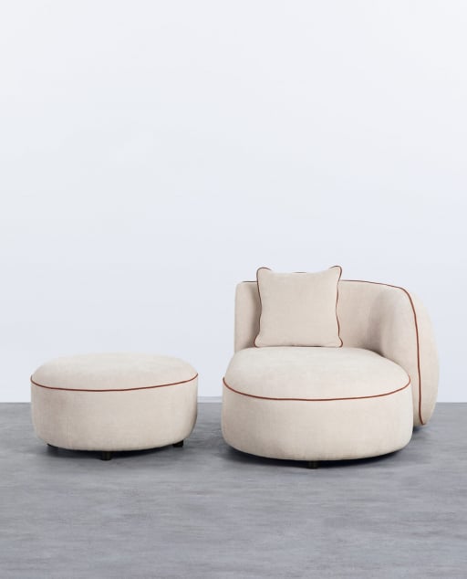 Chaise Longue Ronde en Tissu avec Pouf Ilham