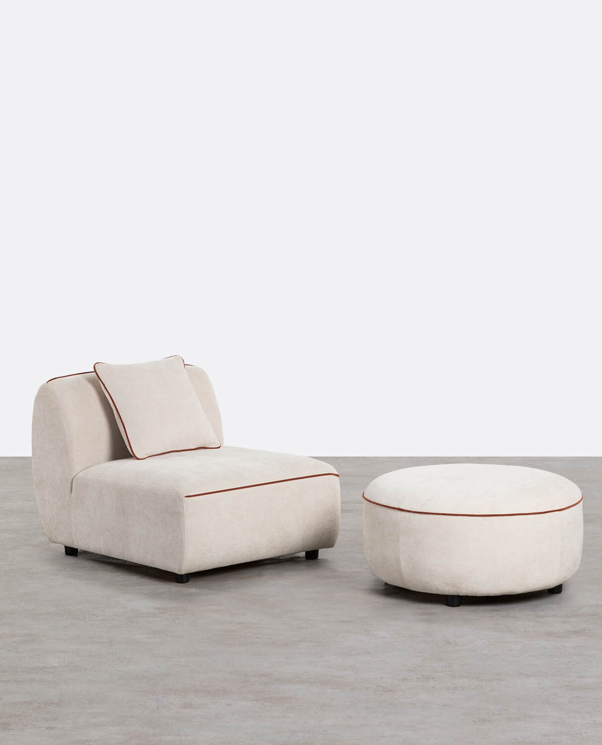 Fauteuil Modulable avec Pouf Rond en Tissu Ilham , image de la gelerie 1