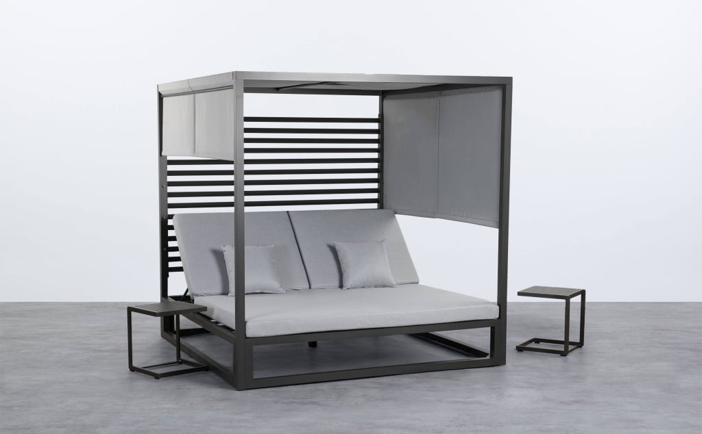 Lit Balinais Inclinable Mersia et 2 Tables d'Appoint en Aluminium Kreta Colours